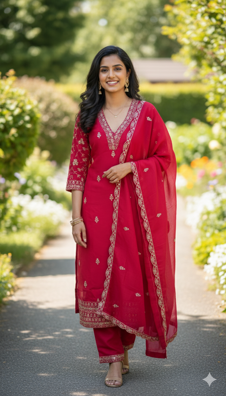 Dark pinkish red Palazzo pant suit, 38, 40, 42 and 44