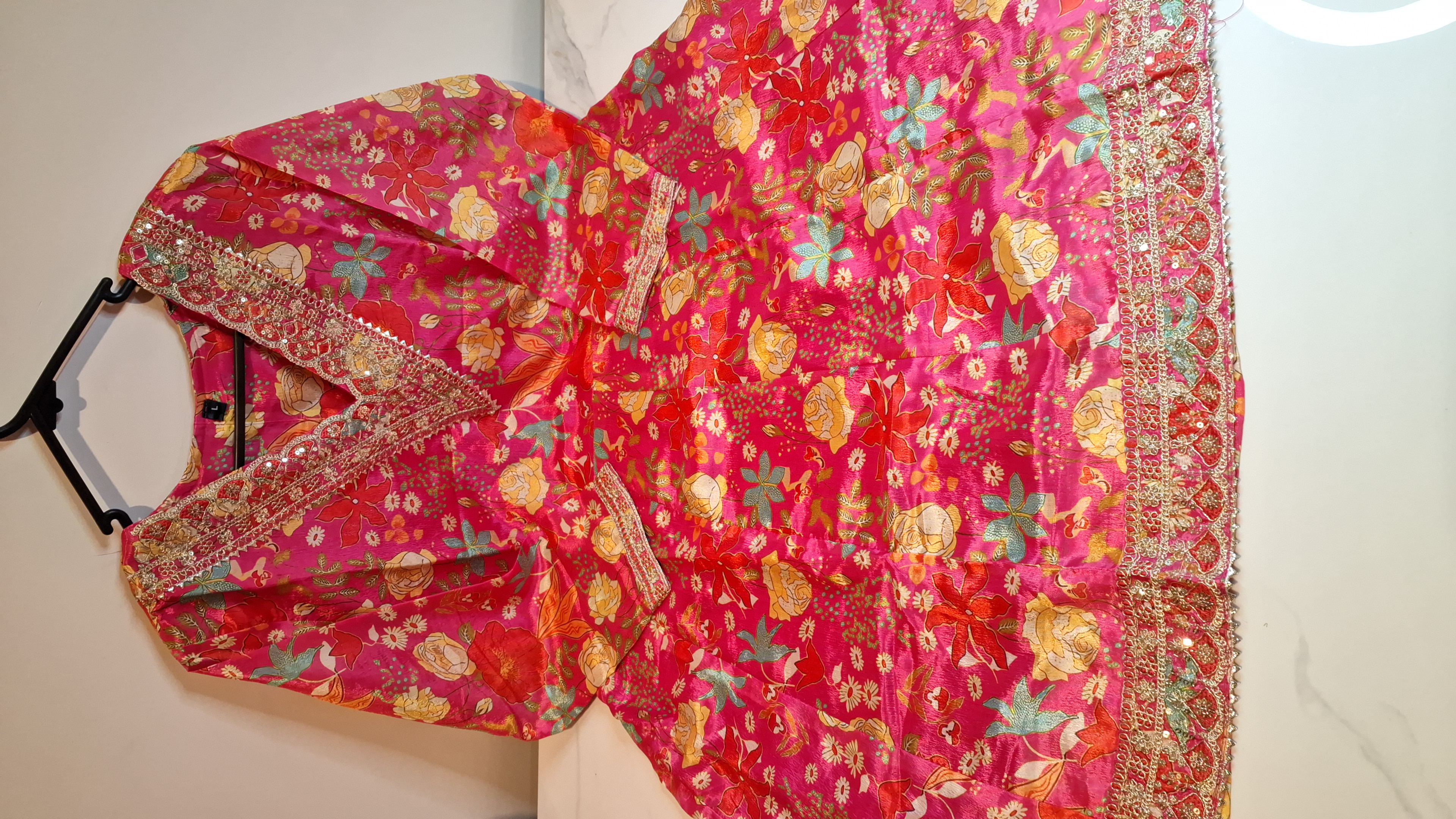 Pink with Multicolor peplum Sharara suit, size 42