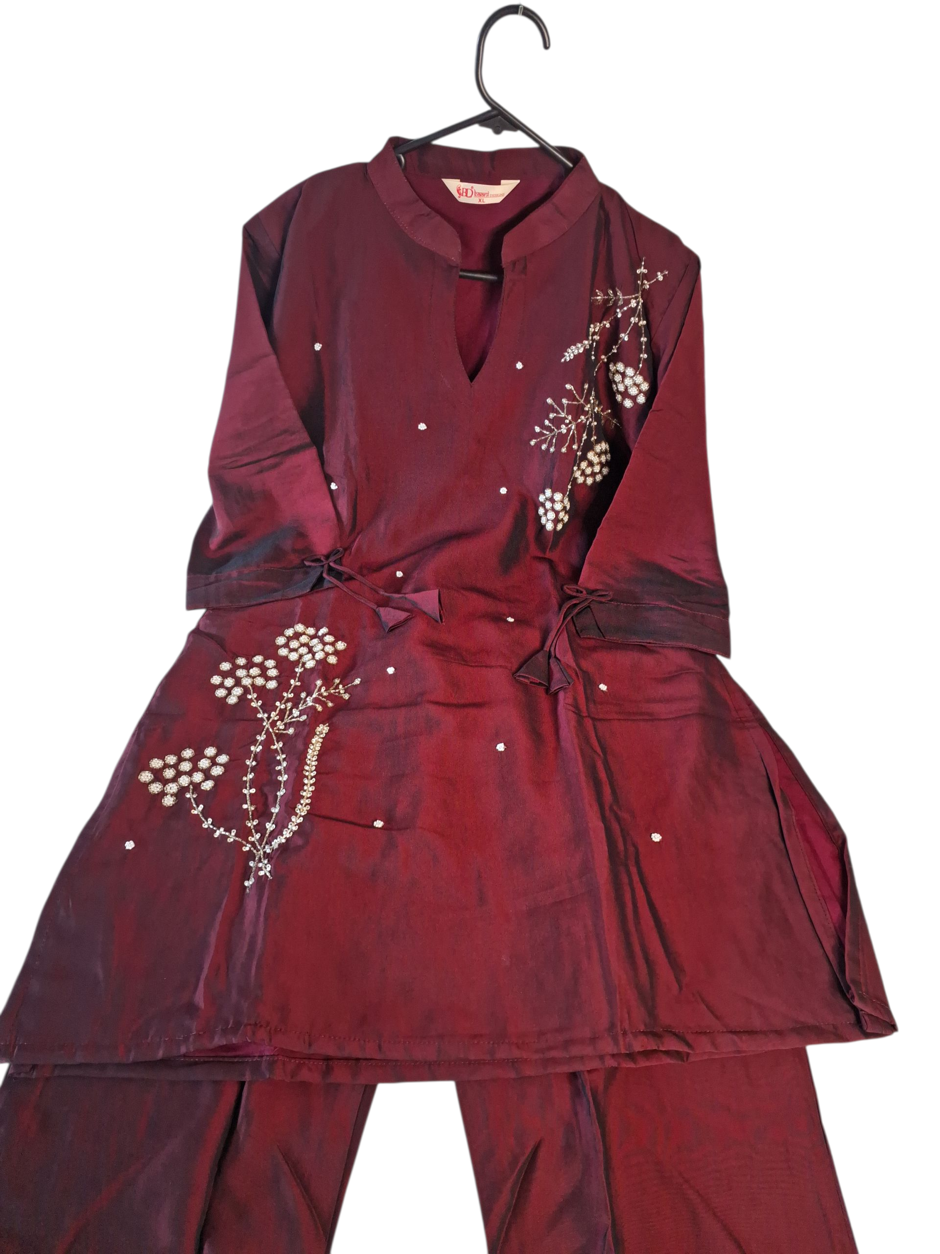Hand Embroidered dark Maroon coord set size 40 and 42