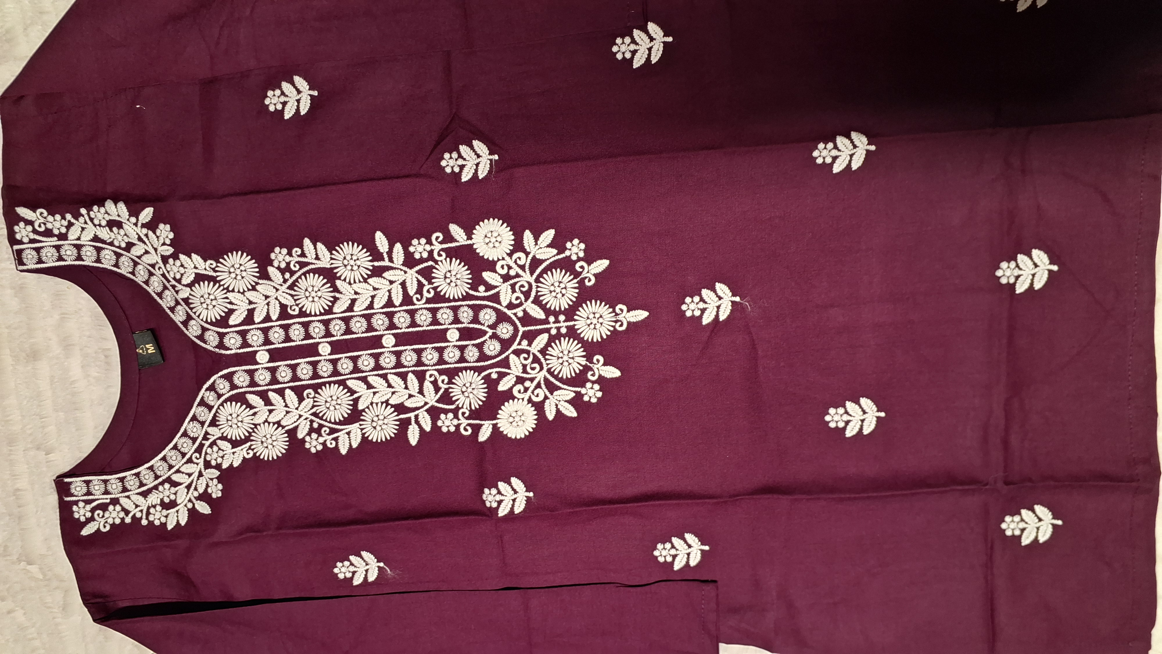 Wine Lakhnavi Embroidered Kurti/ top