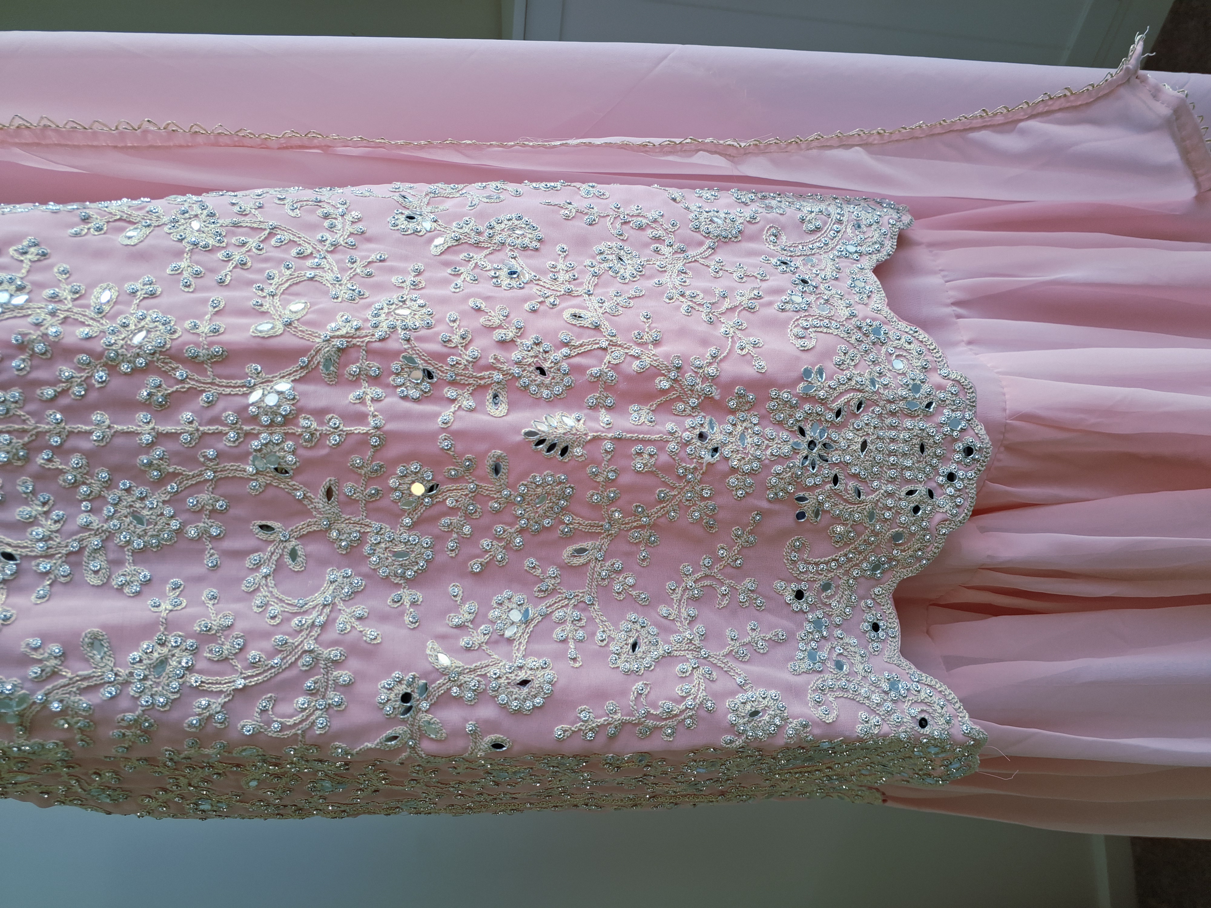 Light peachy Pink Embroidered Sharara Suit, size 40