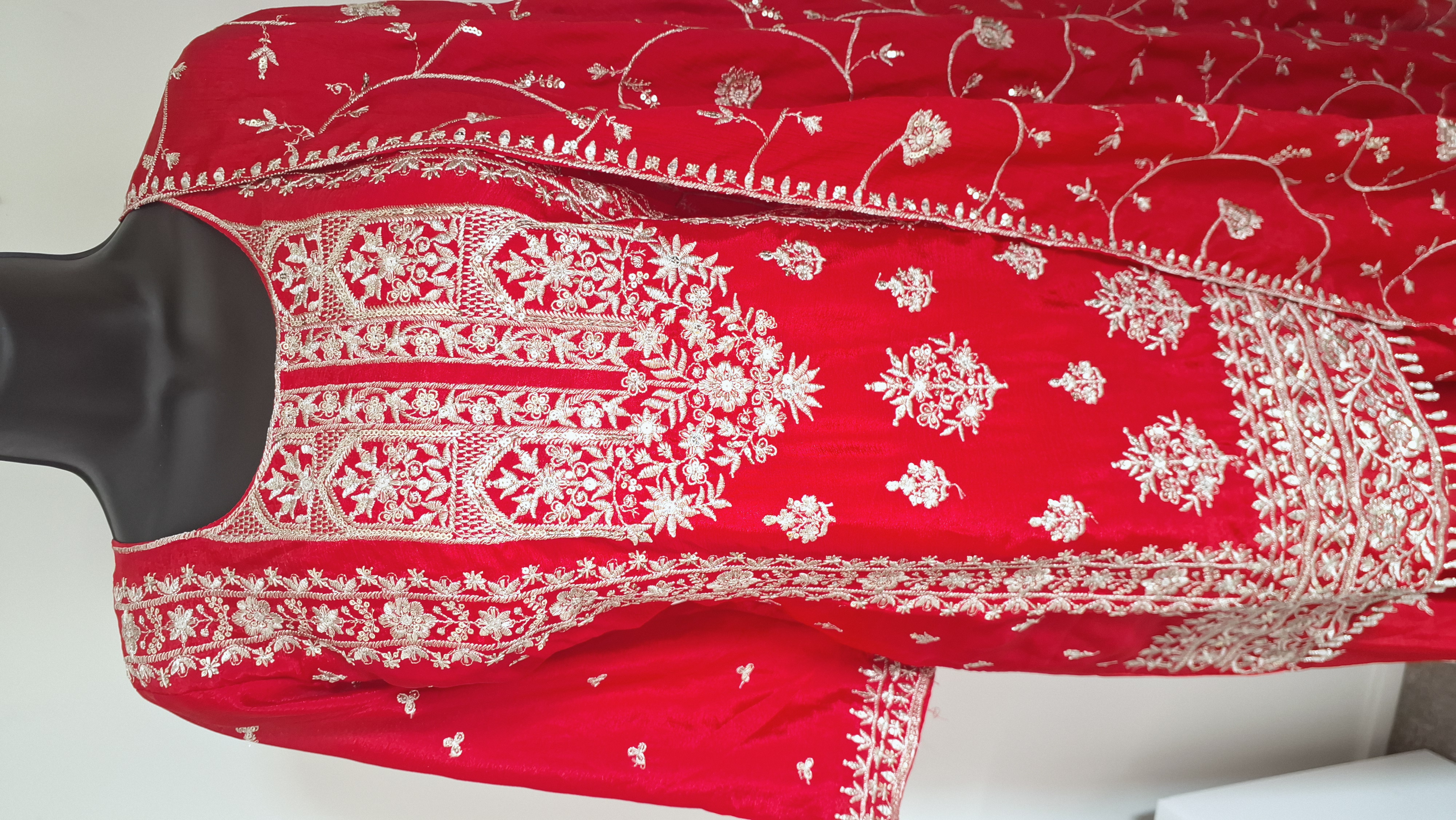 Embroidered Red lehanga look palazzo, size 40