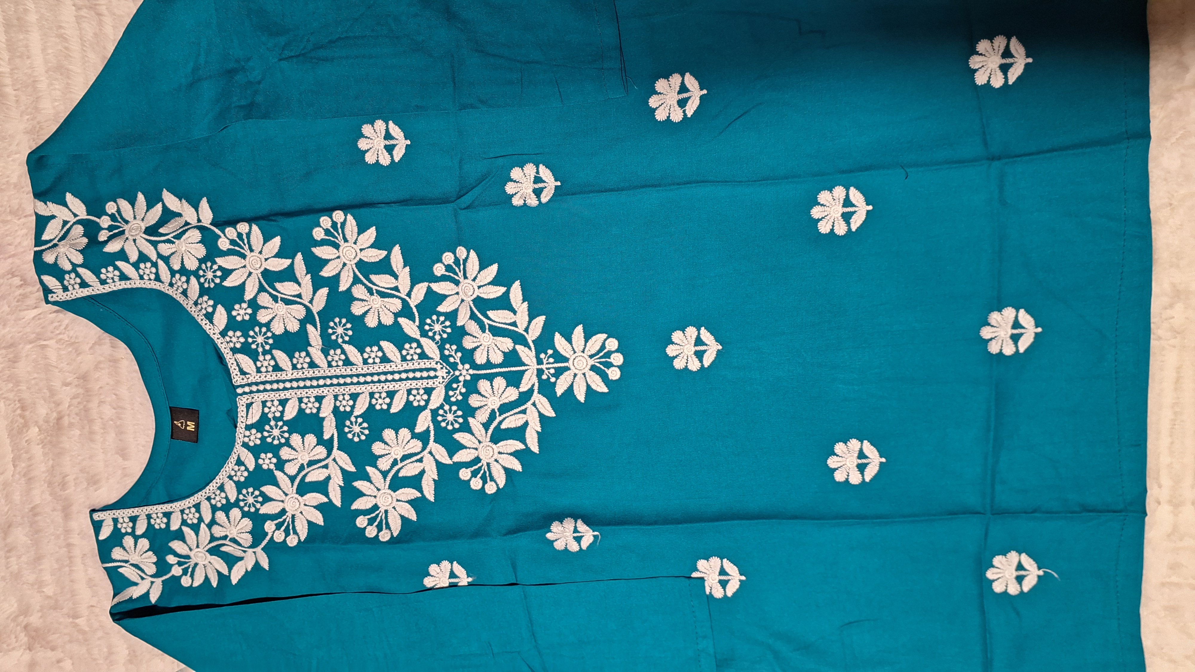 Teal/Firozi Lakhnavi Embroidered Kurti/ top