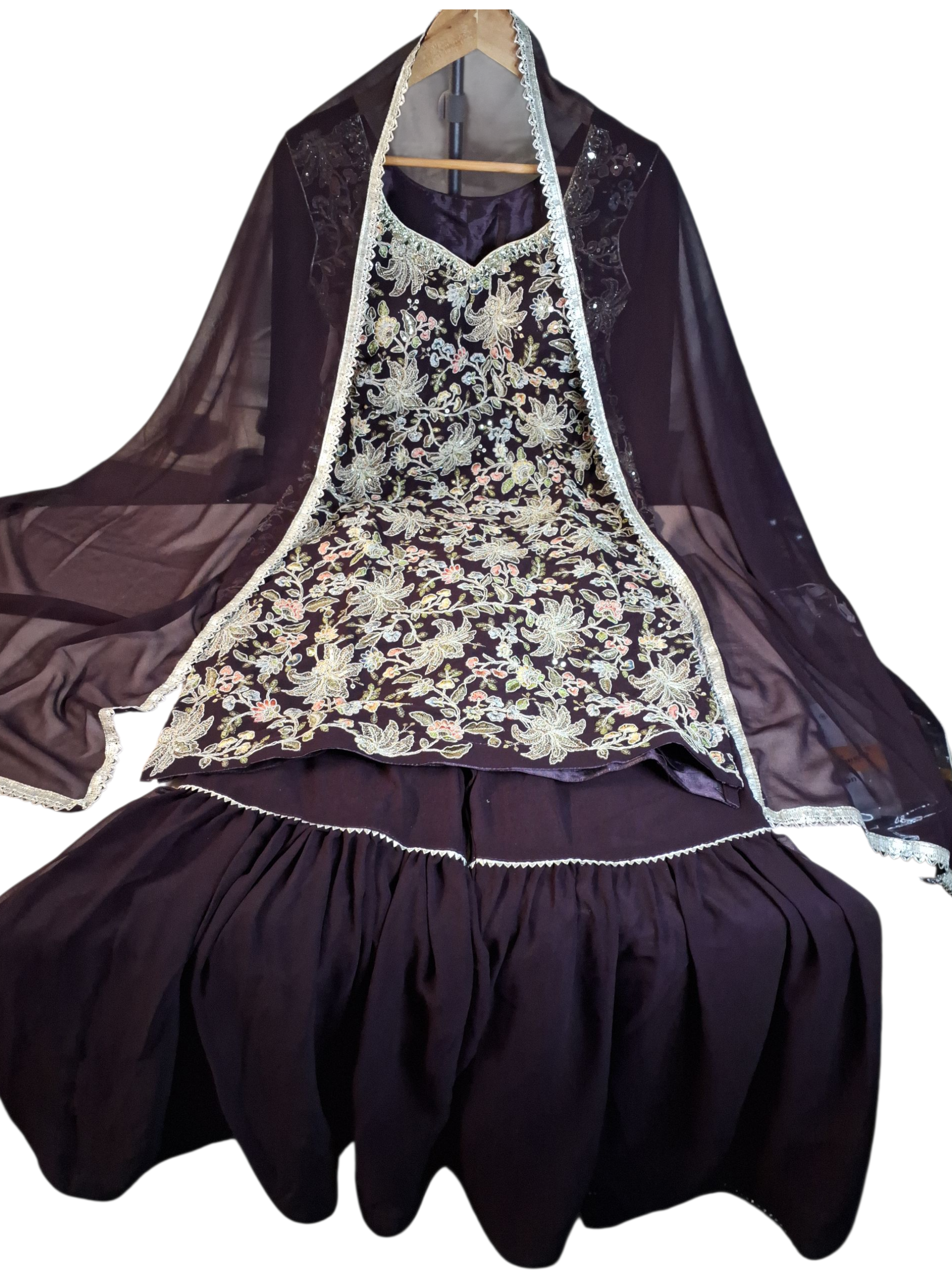 Wine Garara/ Sharara suit, size 36