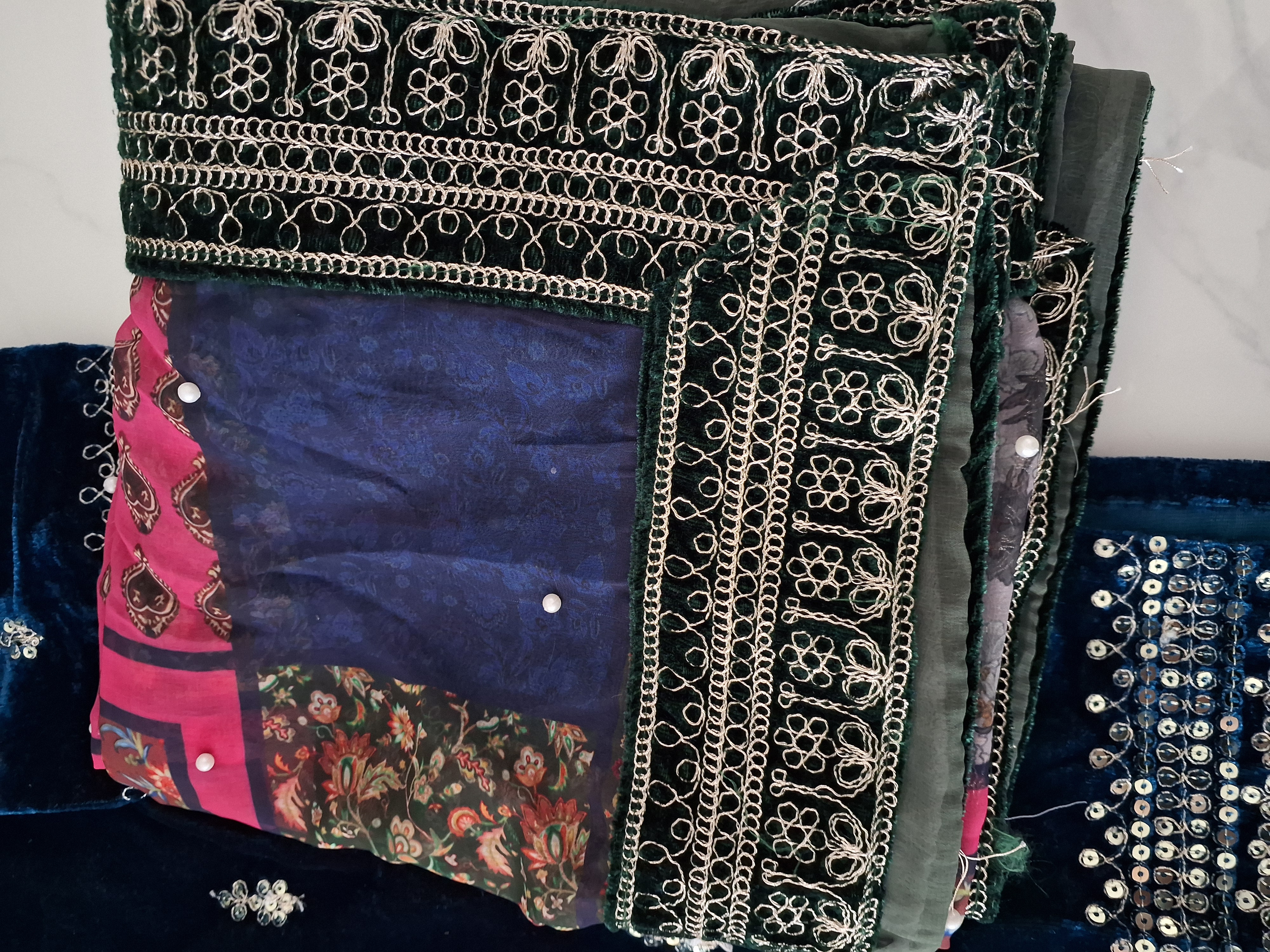 Velvet suit with Georgette sharara, size 40 ready 