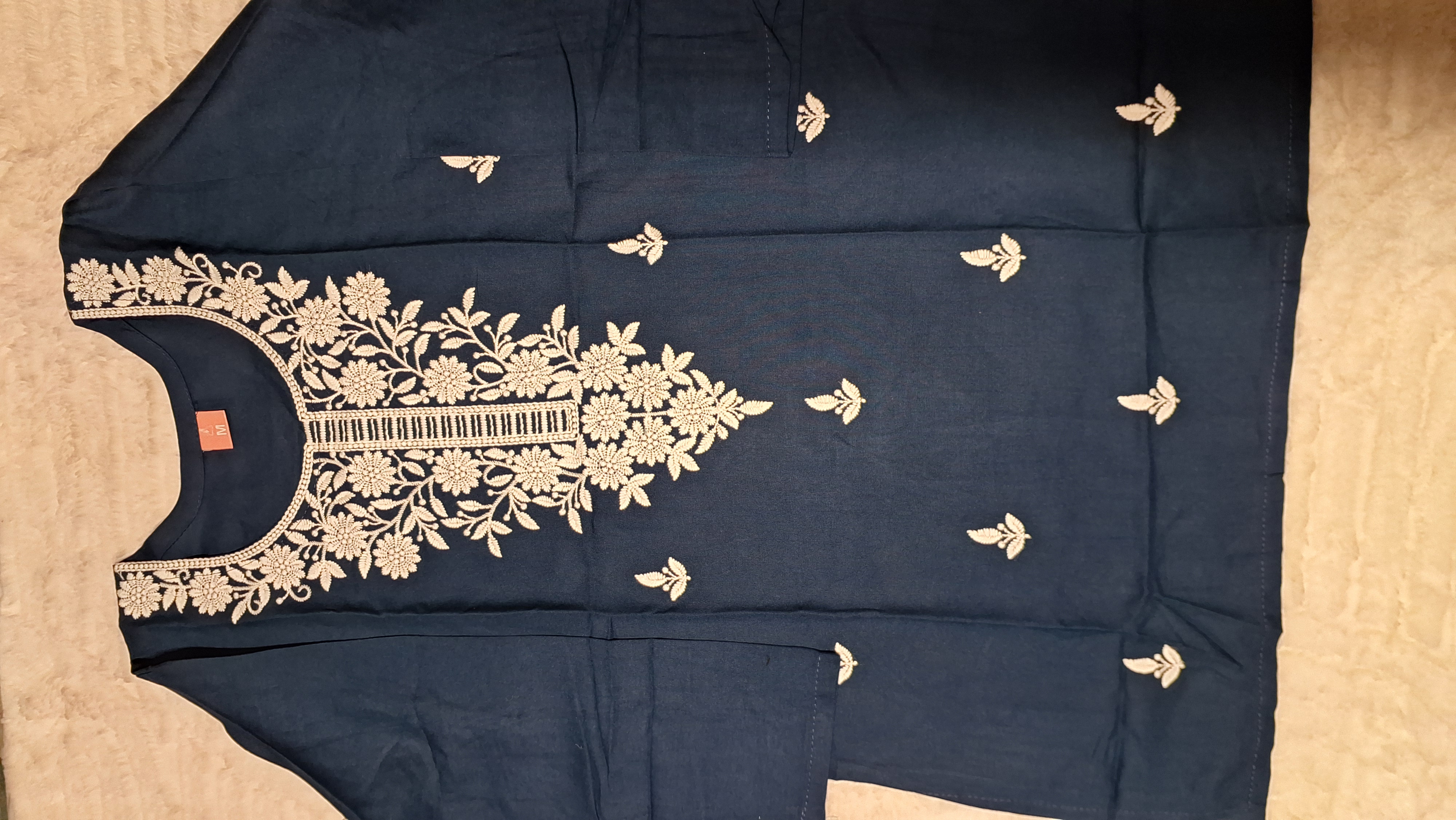 Blue Lakhnavi Embroidered Kurti/ top