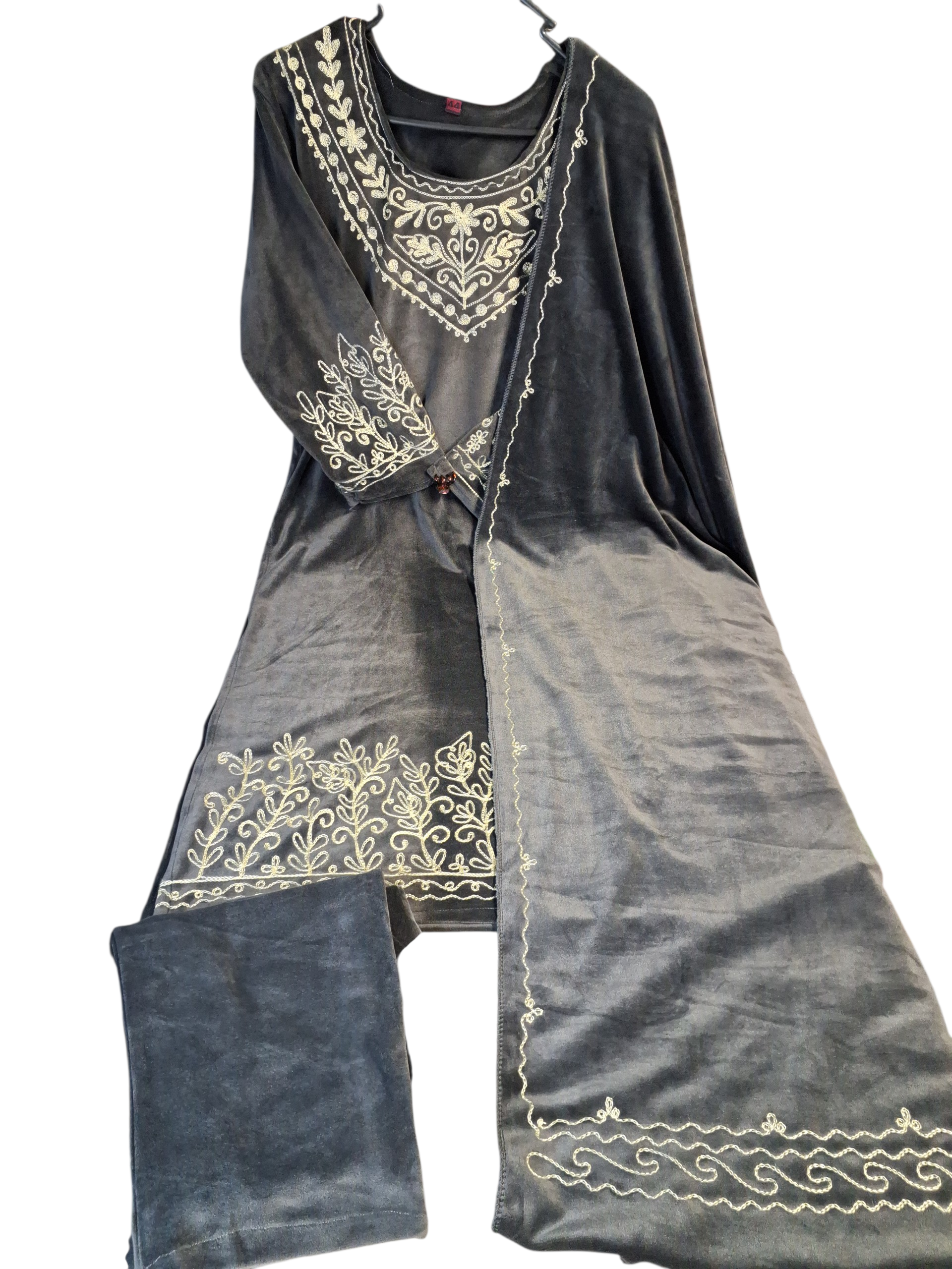 Embroidered Gray Velvet Suit Set size 42-44 