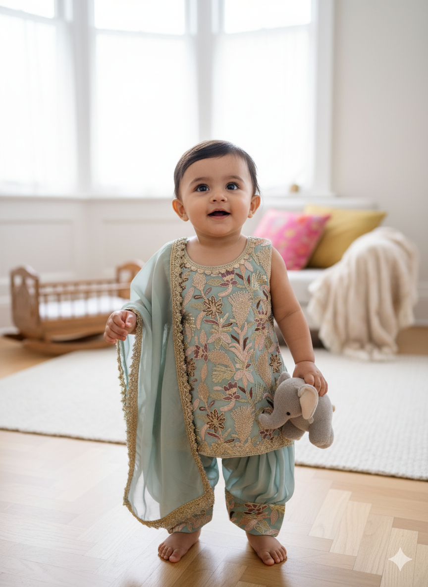Traditional Embroidered Baby's salwar suit, size 14, 16 and 18