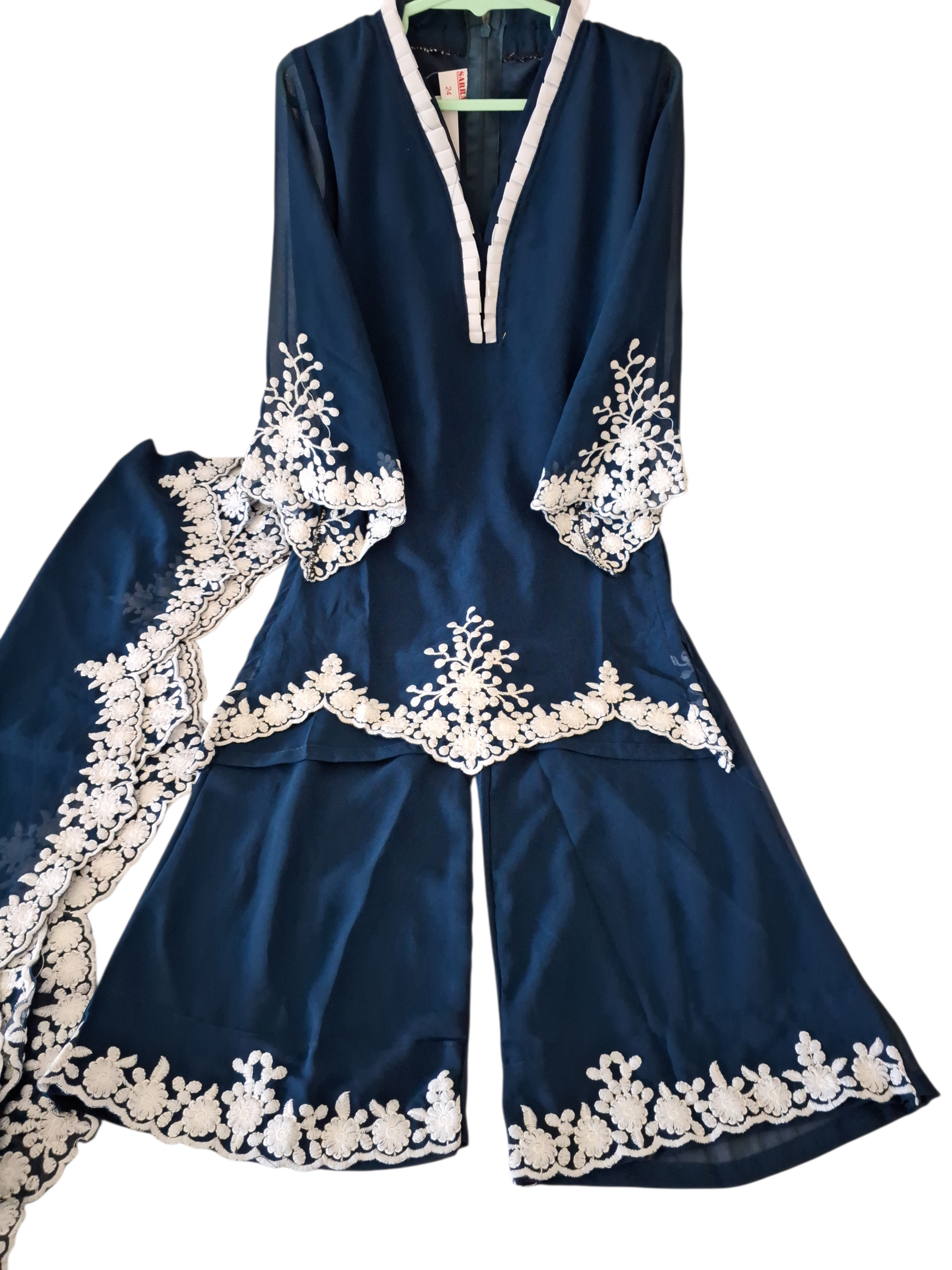 Elegant Blue Embroidered palazzo set size 24, 26, 28 32