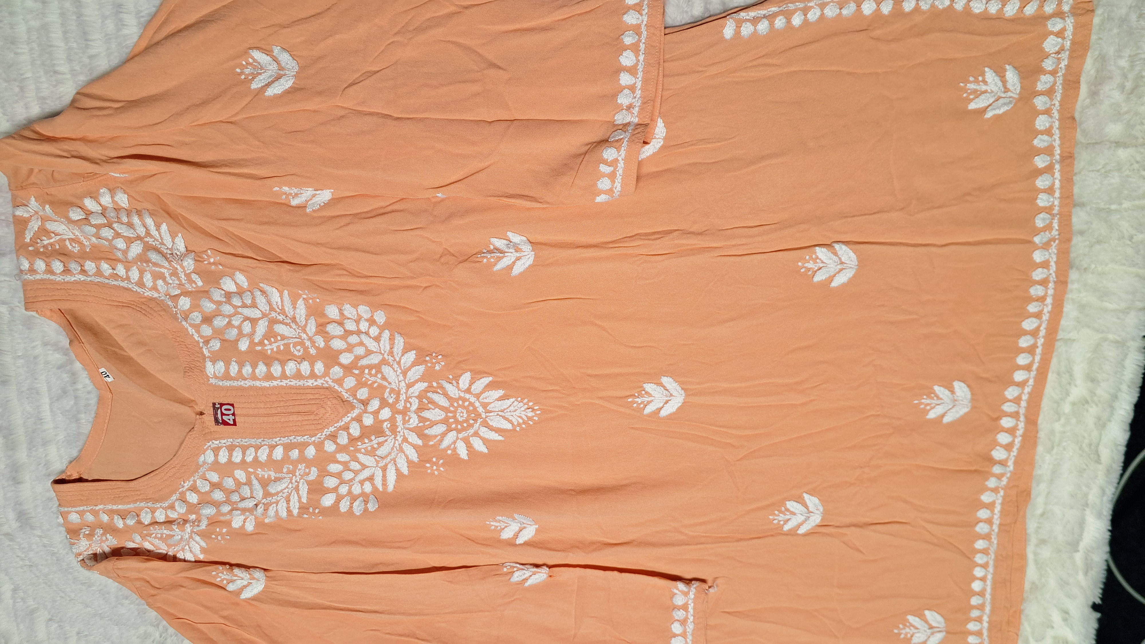 Peach Lakhnavi Embroidered Kurti/ top