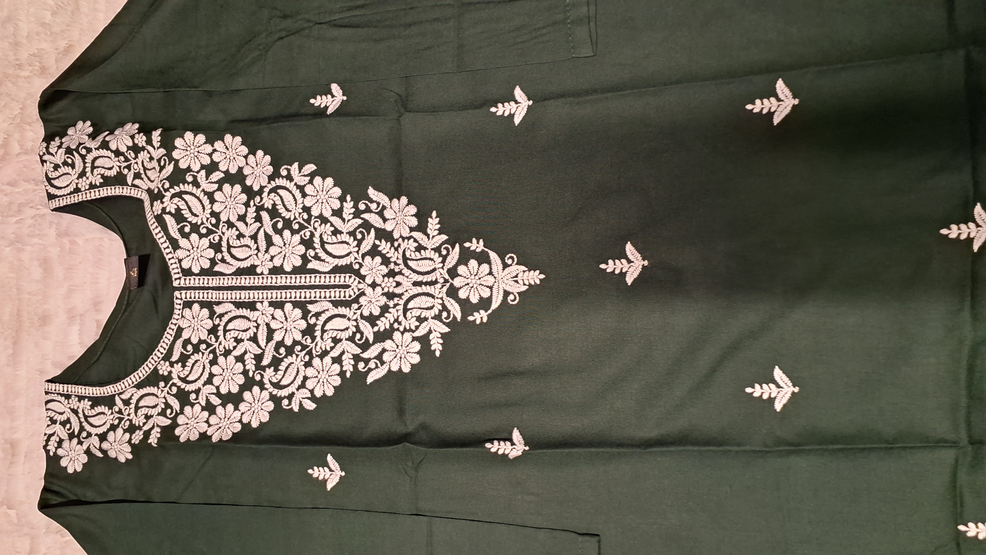 Bottle green Lakhnavi Embroidered Kurti/ top