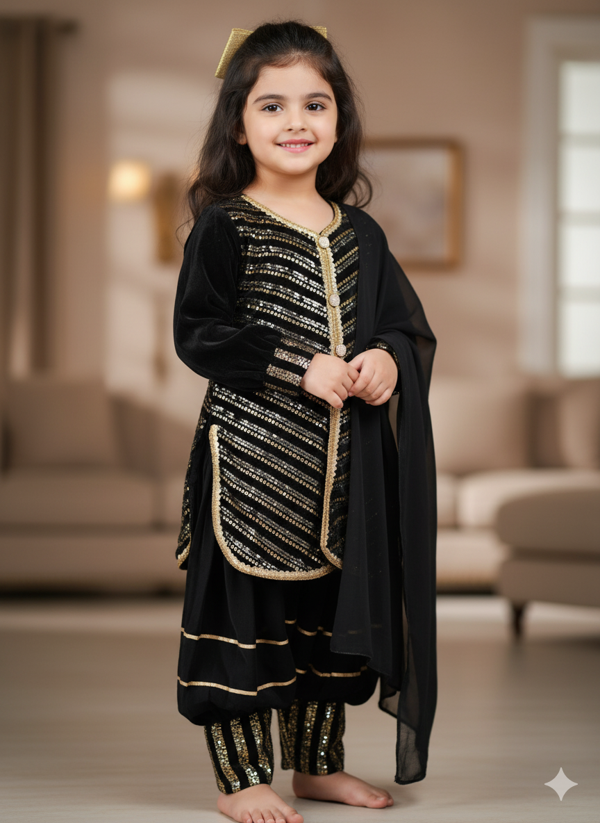 Party wear Afghani Salwar suit, Size 30 (8 years), 32 (9 & 10 years)