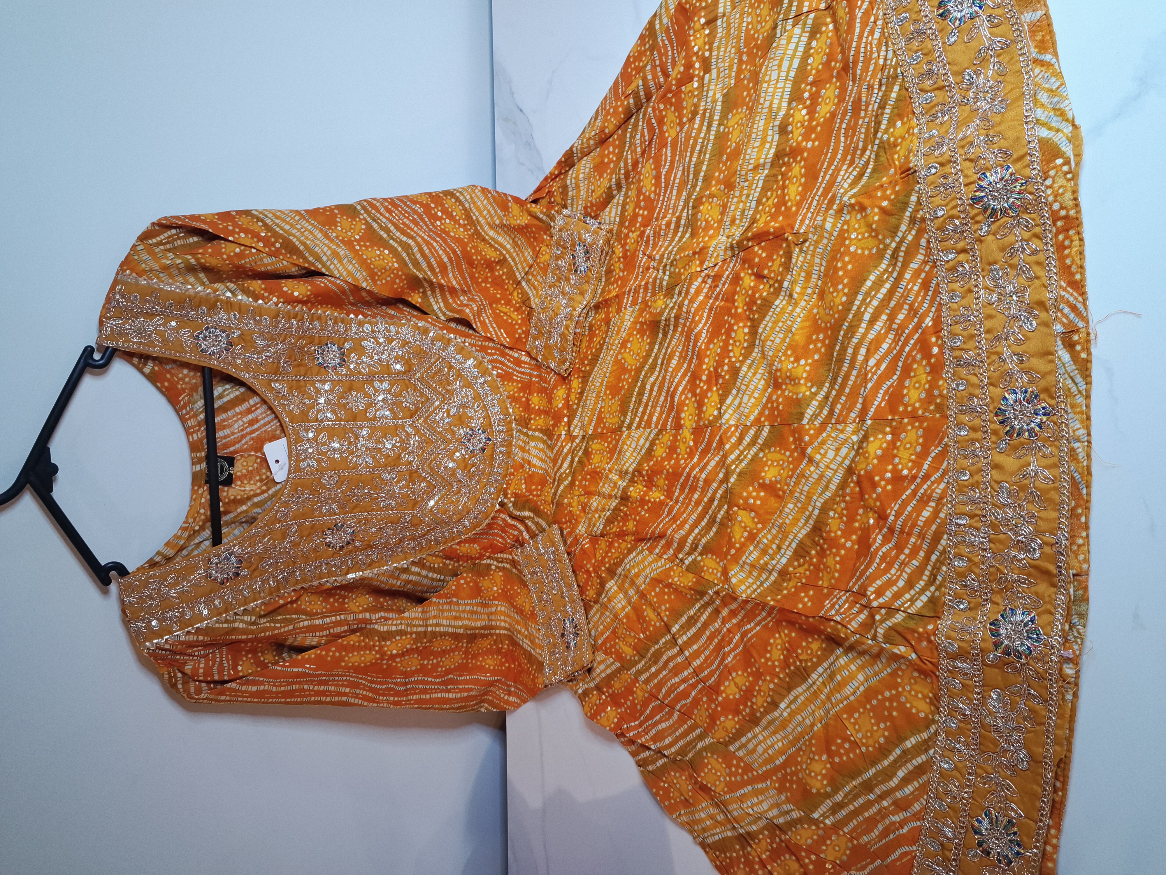 yellow/orange Short Anarkali with Sharara, Size, 40