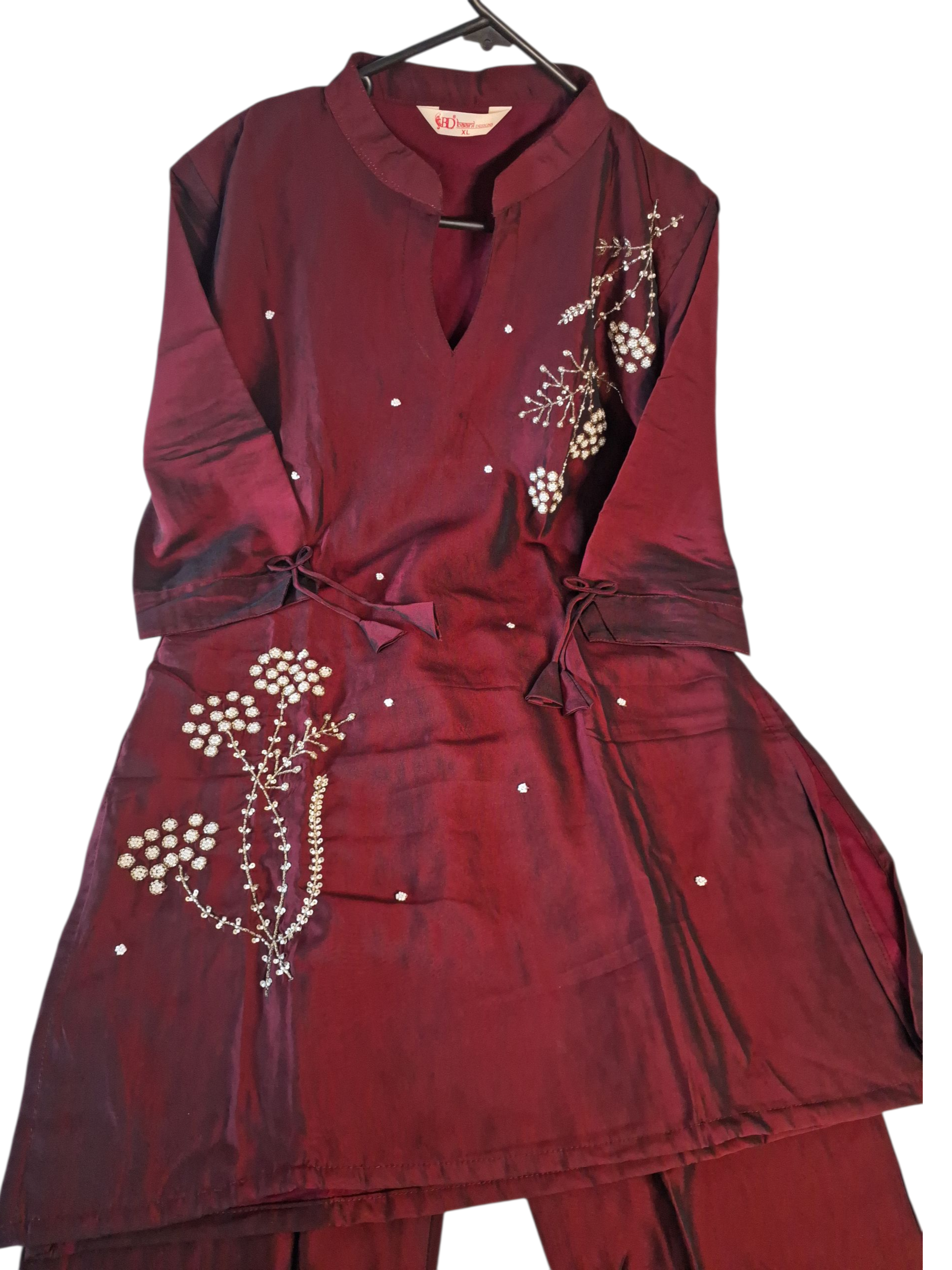 Hand Embroidered dark Maroon coord set size 40 and 42