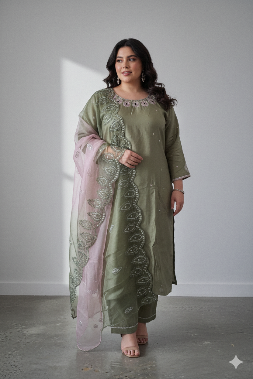 Plus size hand embroidered Palazzo pant suit , sizes 48 and 50