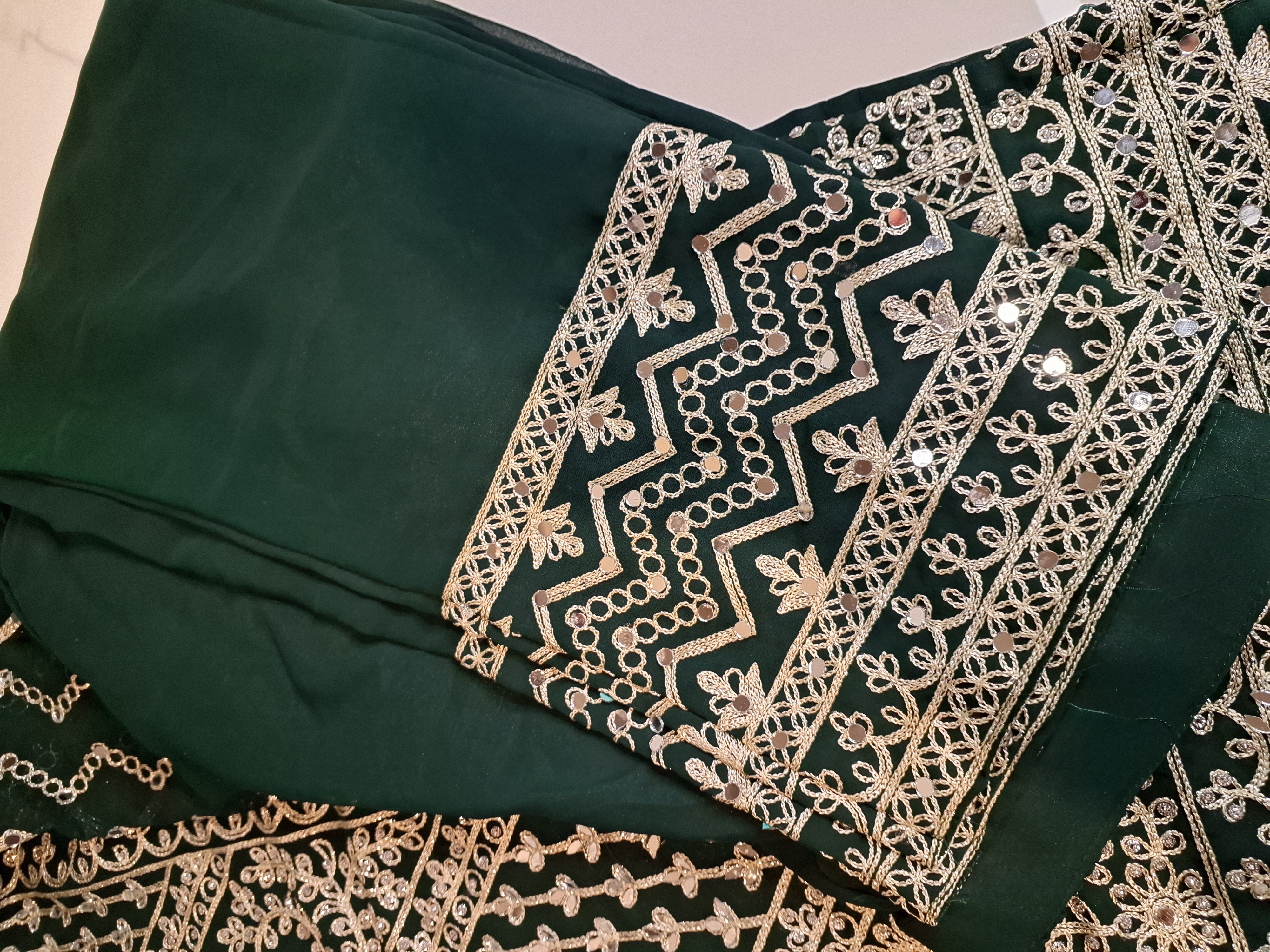 Bottle Green, Pakistani style palazzo pant suit, size 40