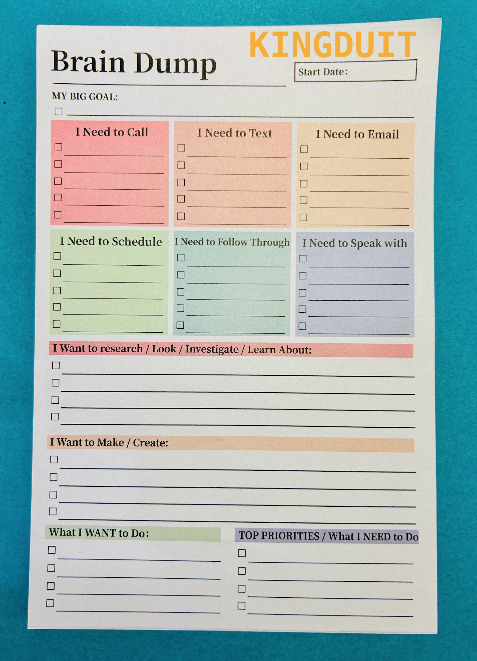 Personalized BRAIN DUMP Action Sheets (3 SHEETS)