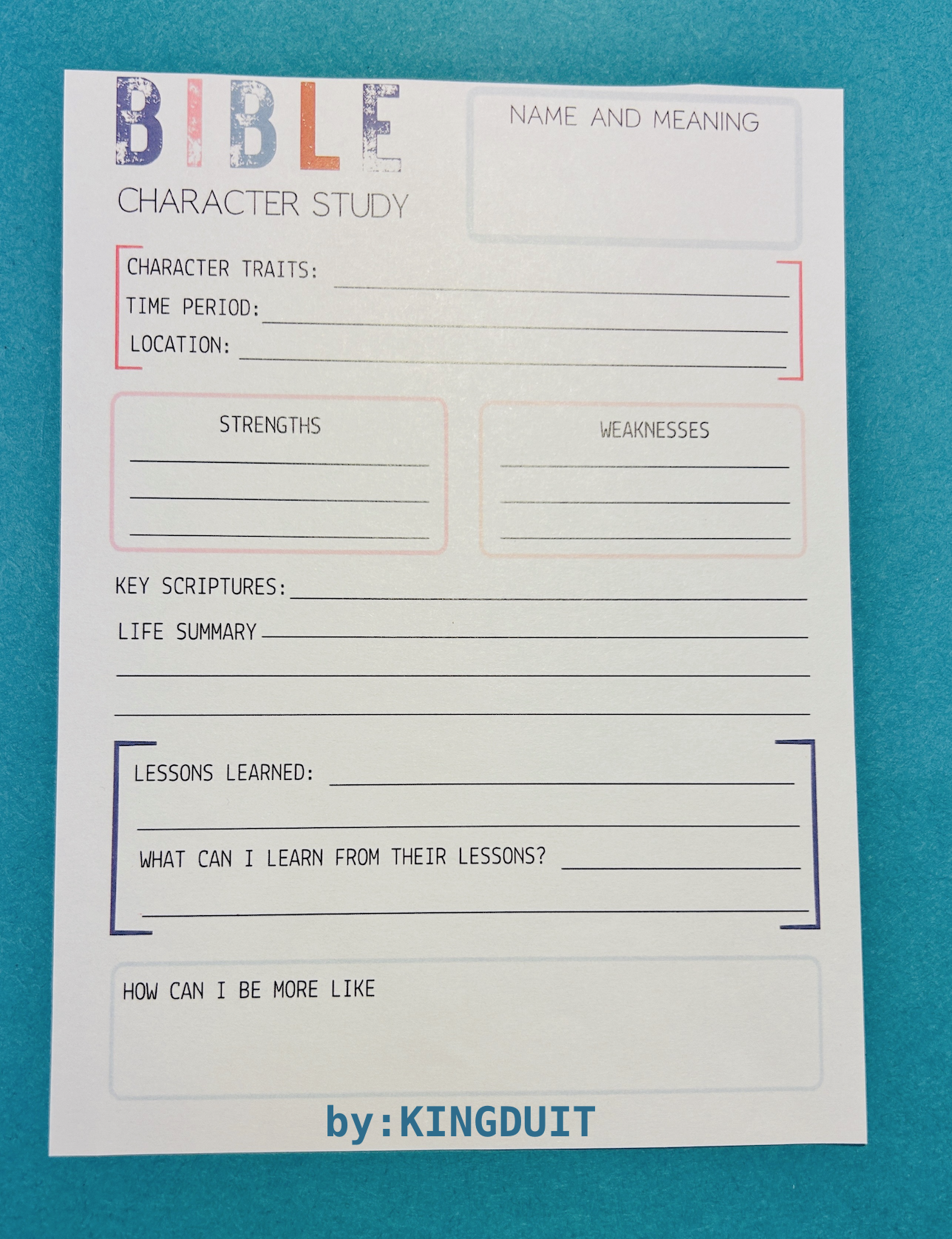 Personalized Bible Character Study Sheets (3 SHEETS)