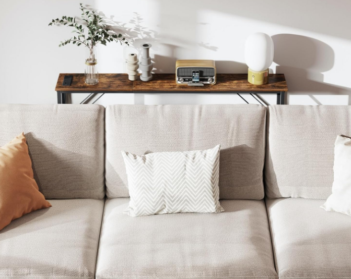 NEFROM Entryway Table, Skinny Console Table with Charging Station, Narrow Long Sofa Table, Behind Slim Couch Table for Entrance, Hallway, Living Room Decor