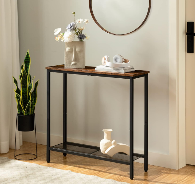 29.5" Narrow Console Table, Small Entryway Table with Shelf, 2 Tier Thin Sofa Table, Side Table, Display Table, for Hallway, Living Room, Bedroom, Rustic Brown and Black