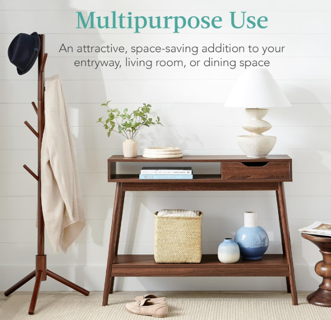 Mid-Century Modern Console Table, Sofa Table, Accent Furniture for Hallway, Living Room, Entryway Foyer Space-Saving w/Cubby, Drawer, Lower Storage Shelf - Walnut