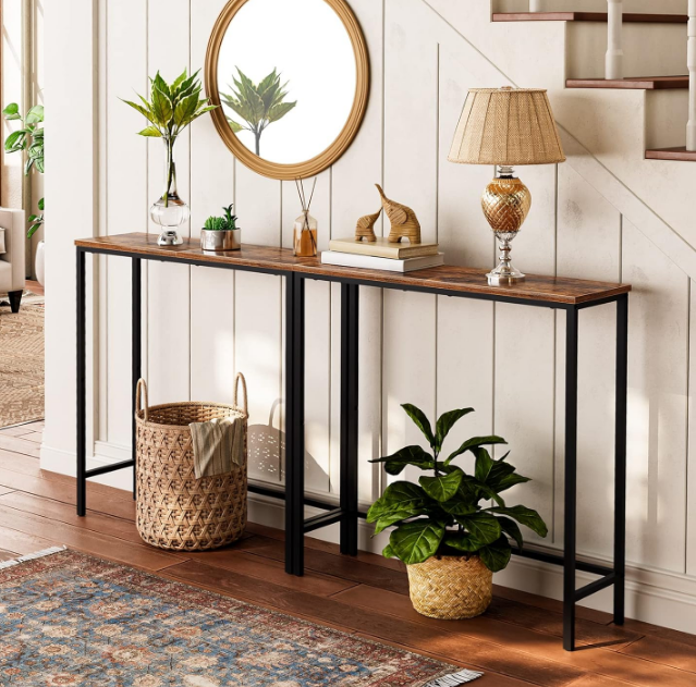 Narrow Console Table, 29.5" Small Entryway Table, Thin Sofa Table, Side Table, Display Table, for Hallway, Bedroom, Living Room, Foyer, Rustic Brown and Black
