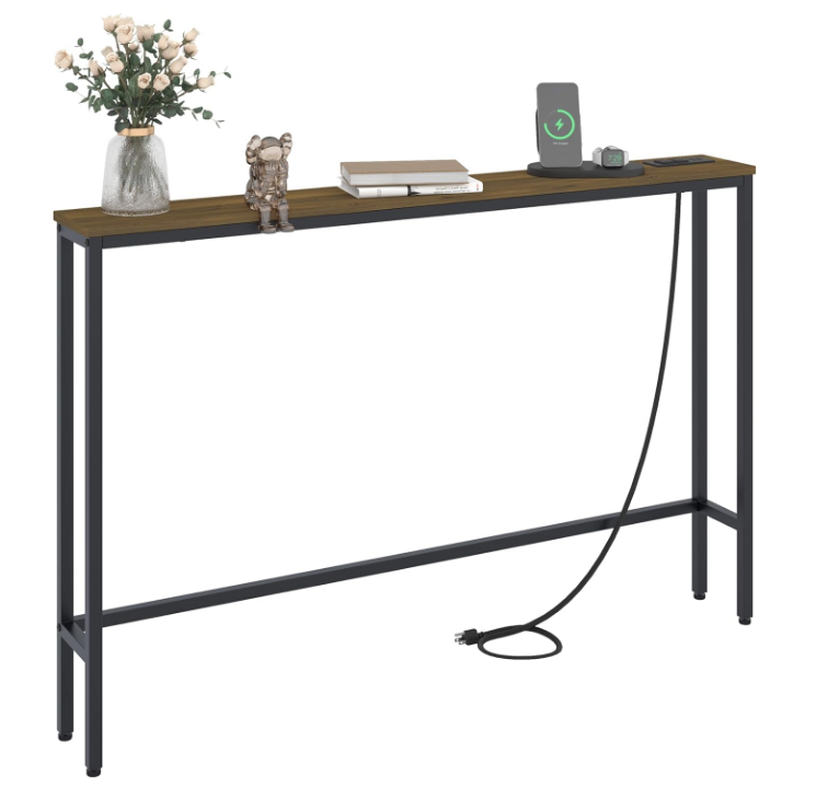 5.9" Skinny Console Table with Outlet, 47" Sllm Sofa Table Behind Couch, Narrow Console Table with Charging Station for Entryway, Hallway and Living Room