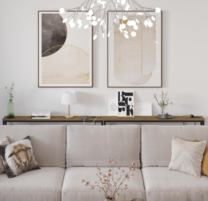 5.9" Skinny Console Table with Outlet, 47" Sllm Sofa Table Behind Couch, Narrow Console Table with Charging Station for Entryway, Hallway and Living Room