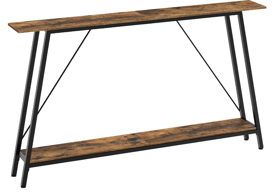55" Narrow Console Table, Long Skinny Sofa Tables, Industrial Entryway Table, Behind Couch Table Skinny, 2-Layer Hallway Table for Entryway, Living Room, Foyer, Rustic Brown and Black