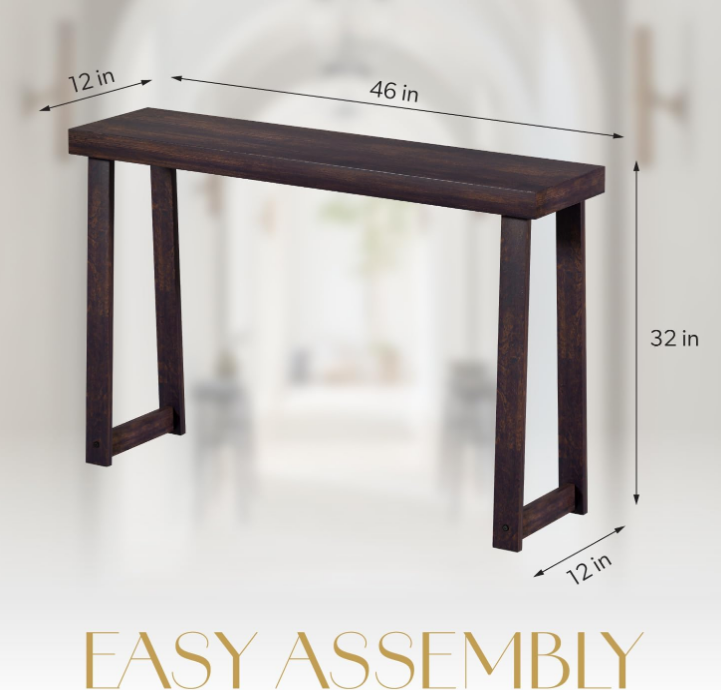 Entryway Table (46.25x12x32in) Solid Wood Console Table for Entryway, Sofa Table, Hallway Table, Narrow Entryway Table, Console Tables for Living Room/Foyer, Entry Way Table Home Decor (Easy Assembly)