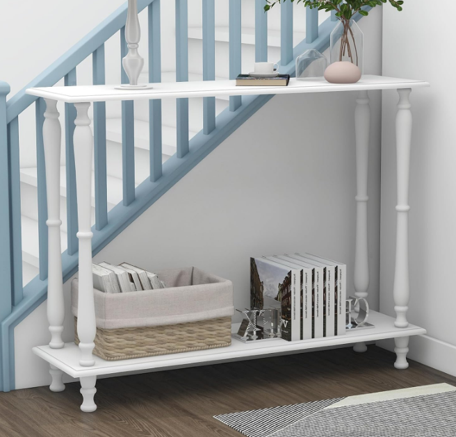 Narrow White Entryway Table Couch Table Behind Sofa Vintage Wooden Console Table Behind Couch Skinny Hallway Table 32 Inch Entry Way Table for Living Room,Front Door,Entryway