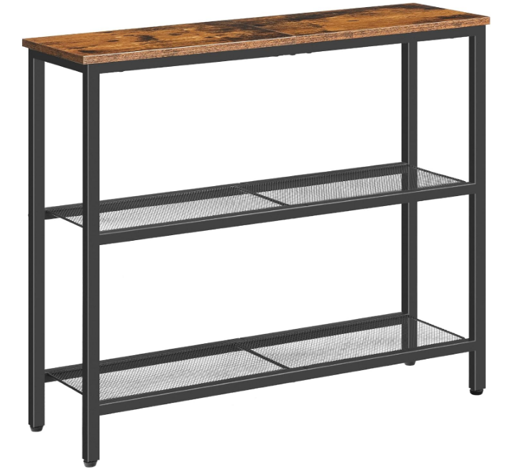 29.5" Narrow Console Table, 3-Tier Entryway Table, Thin Sofa Table with Shelves, Side Table, Display Table, for Hallway, Entrance, Living Room, Bedroom, Rustic Brown and Black