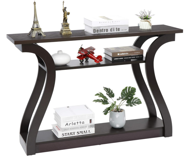 3 Tier Narrow Console Table Accent Sofa Table Wood Entryway Table Decorative Hallway Table with Shelves, Curved Frame for Living Room Front Door Entrance, 47 in Espresso