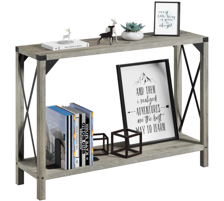 43 Inch Narrow Console Table, 2-Tier Wood Accent Sofa Table Furniture for Entryway, Living Room, Hallway, Easy Assembly (Grey, 43" X 11.8" X 30")