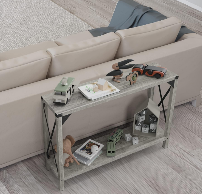 43 Inch Narrow Console Table, 2-Tier Wood Accent Sofa Table Furniture for Entryway, Living Room, Hallway, Easy Assembly (Grey, 43" X 11.8" X 30")
