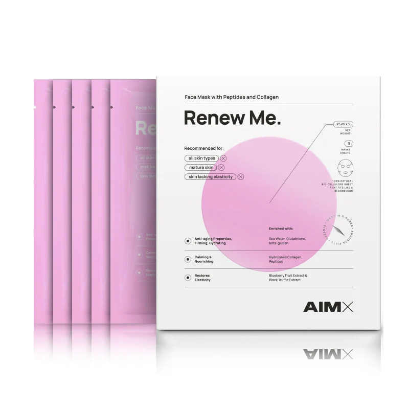 Greito poveikio „Anti-aging“ lakštinė veido kaukė su peptidais ir kolagenu AIMX „Renew Me“