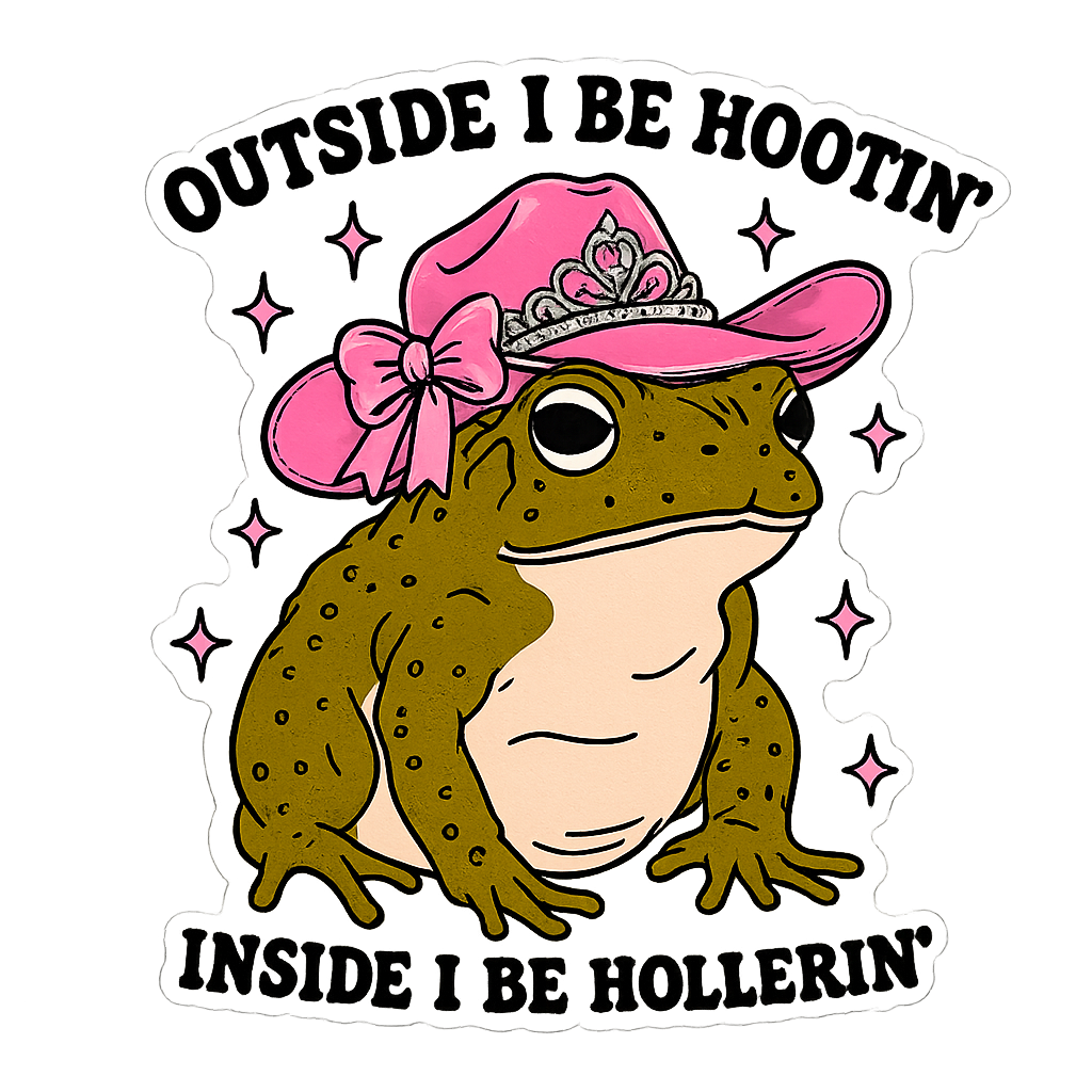 Outside I Be Hootin- Inside I be hollerin" Cowgirl Frog Sticker