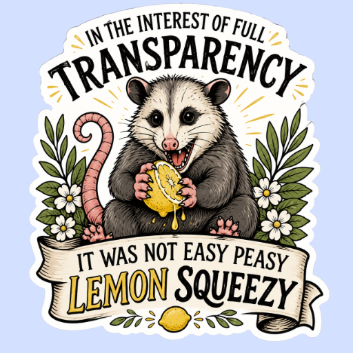 Full Disclosure Funny Opossum Lemon Squeezy Sticker