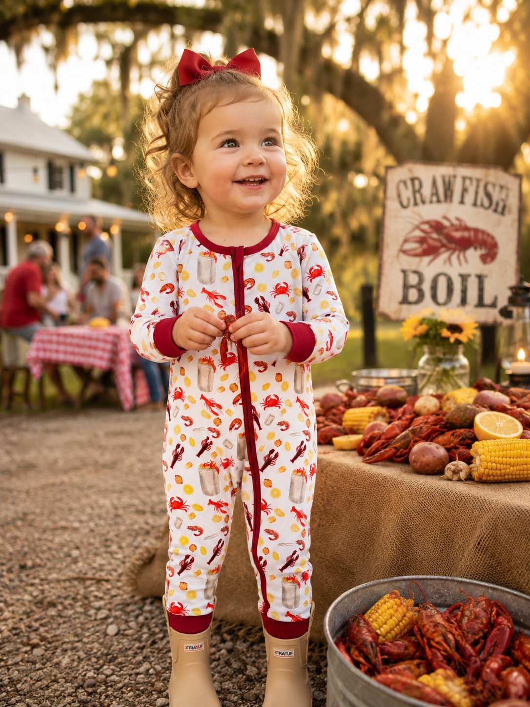 Down Da Bayou Premium Bamboo Matching Kids Crawfish Pajamas