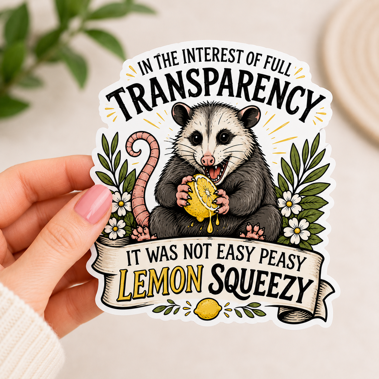 Full Disclosure Funny Opossum Lemon Squeezy Sticker