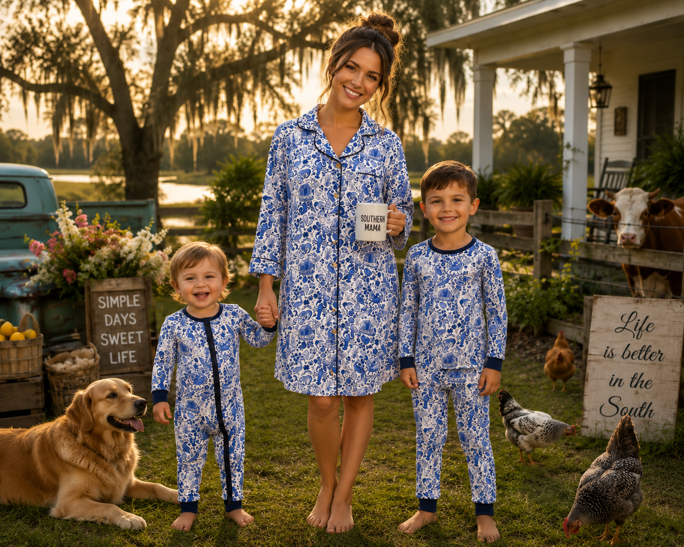 Southern Blues Premium Bamboo Family Matching Pajamas