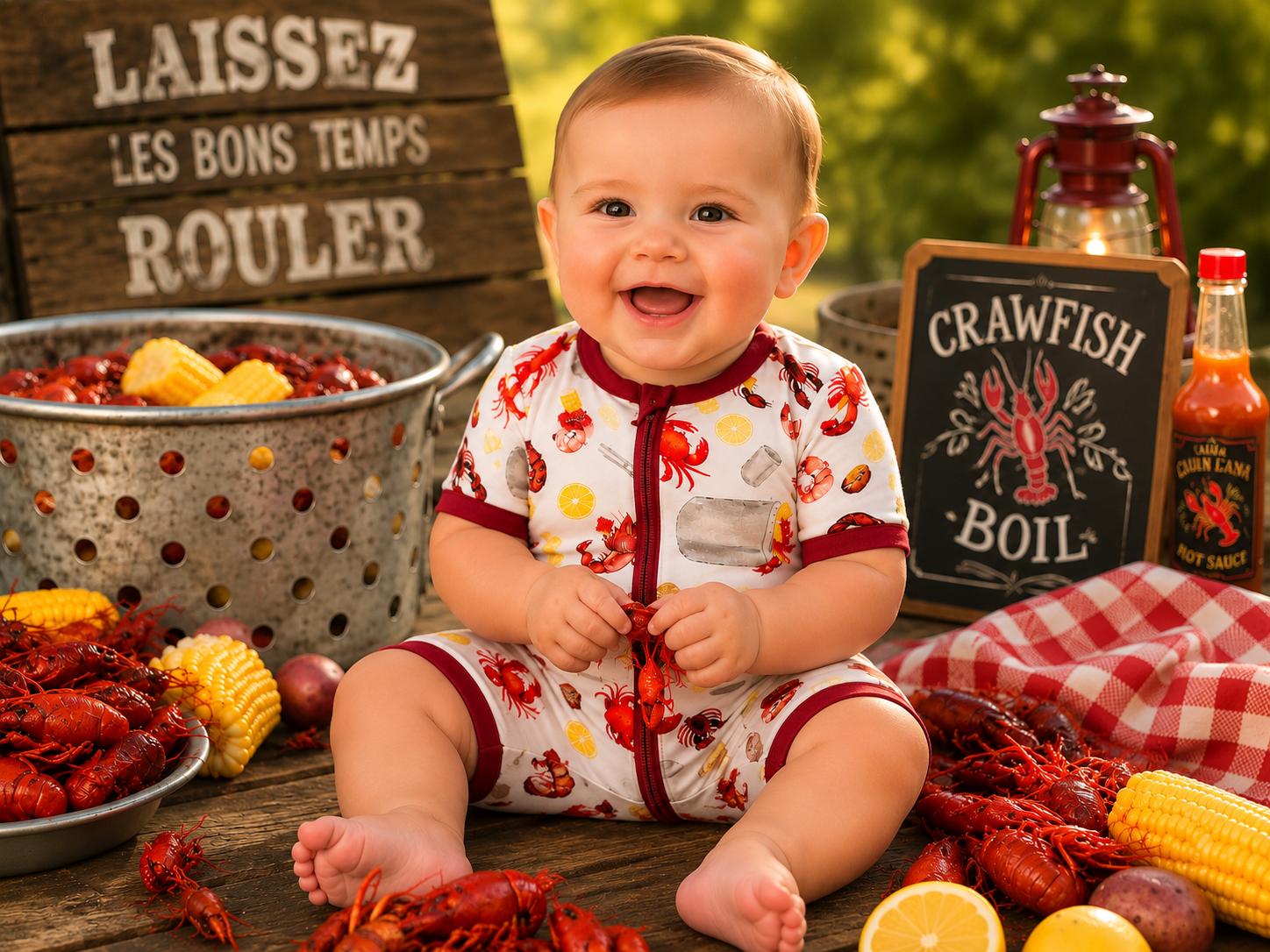 Down Da Bayou Premium Bamboo Matching Kids Crawfish Pajamas