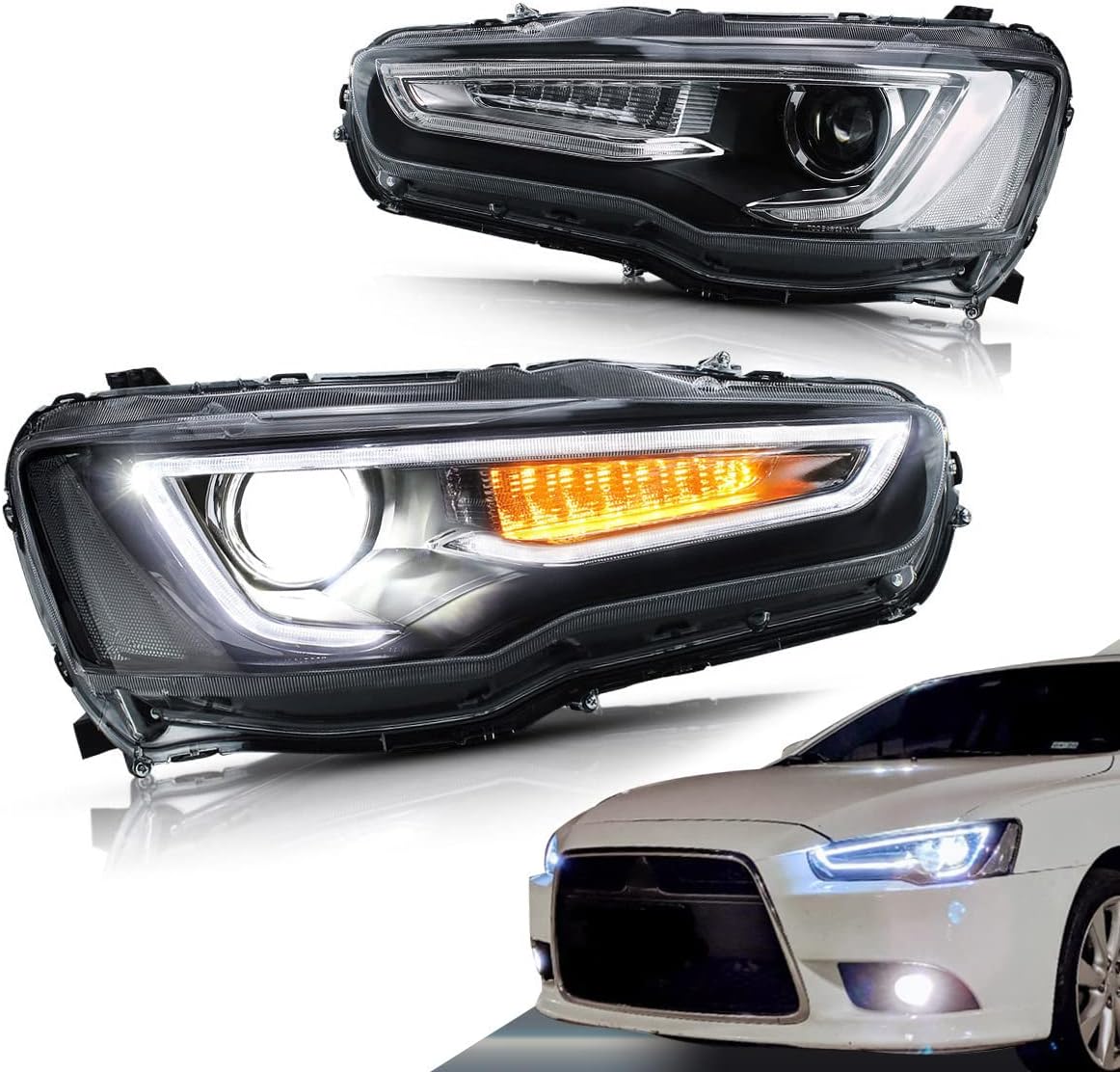 VLAND Faros LED compatibles con Mitsubishi Lancer& EVO X 2008-2020, Incluye Izquierda y Derecha (Transparente)