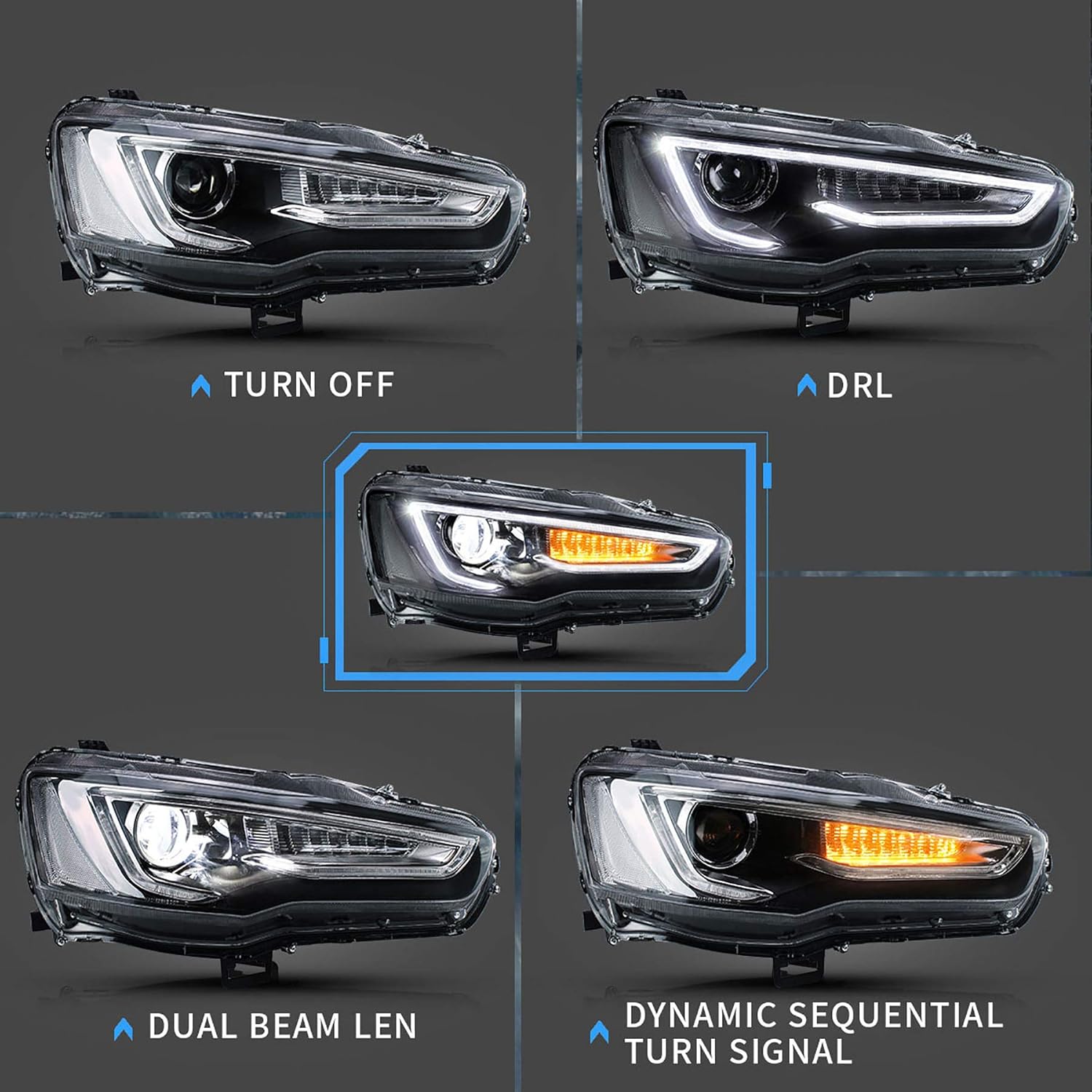 VLAND Faros LED compatibles con Mitsubishi Lancer& EVO X 2008-2020, Incluye Izquierda y Derecha (Transparente)