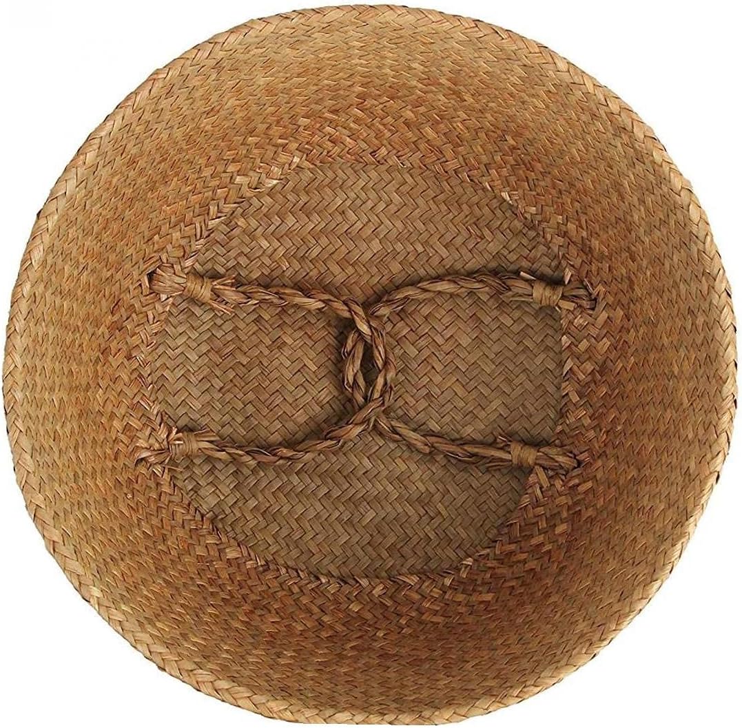 Natural canasta de almacenamiento Seagrass con la manija plegable tejido del vientre Cesta de la flor de la planta de almacenamiento de lavandería cesta de picnic Tiesto cubierta Sala Decoración