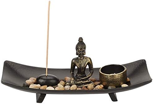 FTVOGUE 1 Unidades Estatua de Buda Zen Budismo Candelabro Incienso Titular Artículos de decoración para el hogar Buda Candelabro Arena Meditación Pacífica Relájese decoración