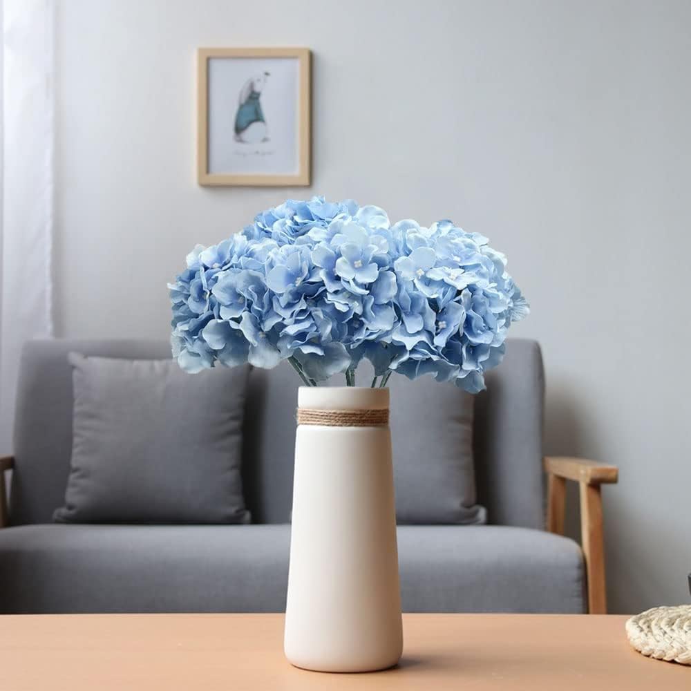 SEEKVER Cabezas de hortensias Artificiales, Flores de imitación de Seda Azul con Tallos Desmontables para la decoración del hogar del Ramo de la Boda (Paquete de 10)