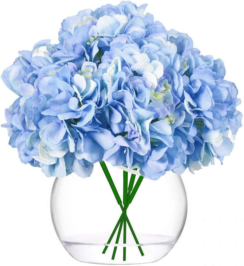SEEKVER Cabezas de hortensias Artificiales, Flores de imitación de Seda Azul con Tallos Desmontables para la decoración del hogar del Ramo de la Boda (Paquete de 10)