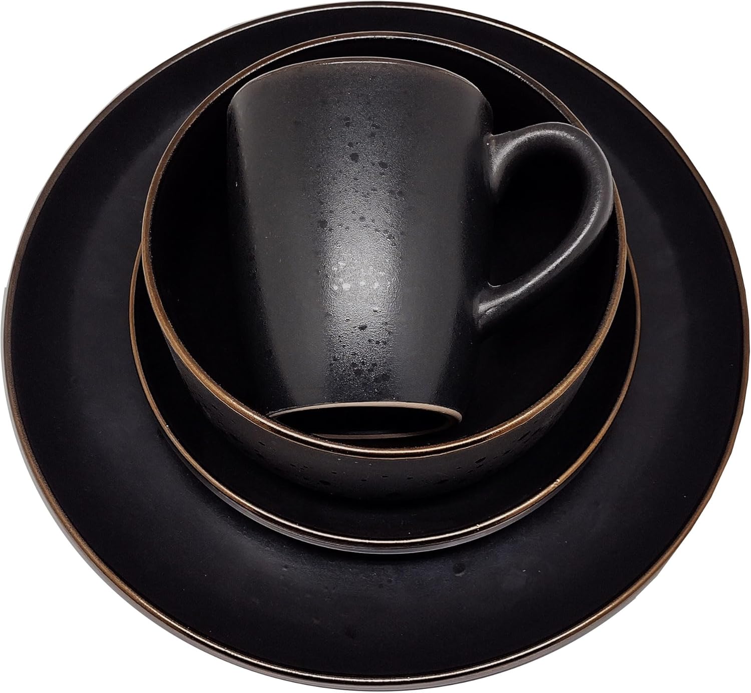 Royal Haus By Apolo | Vajilla de Cerámica Elegante De 16 Piezas: Taza, Plato Sopero, Plato Ensaladero Y Plato Trinche 23C105 Negro