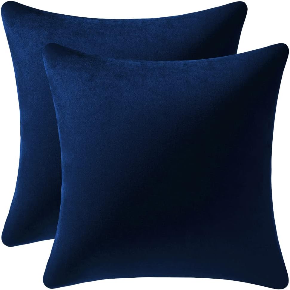 Dezene - Fundas para almohada de 41 x 41 centímetros, para sofá, color azul marino: Paquete de 2 fundas cuadradas de terciopelo suave para almohada, para decoración del hogar